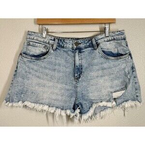 Kut From the Kloth Jane High Rise Shorts Acid Wash Denim Womens 16‎ Frayed Hem